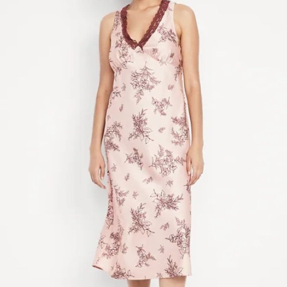 NWT Old Navy Lace-Trim Satin Midi Dress  Size Medium